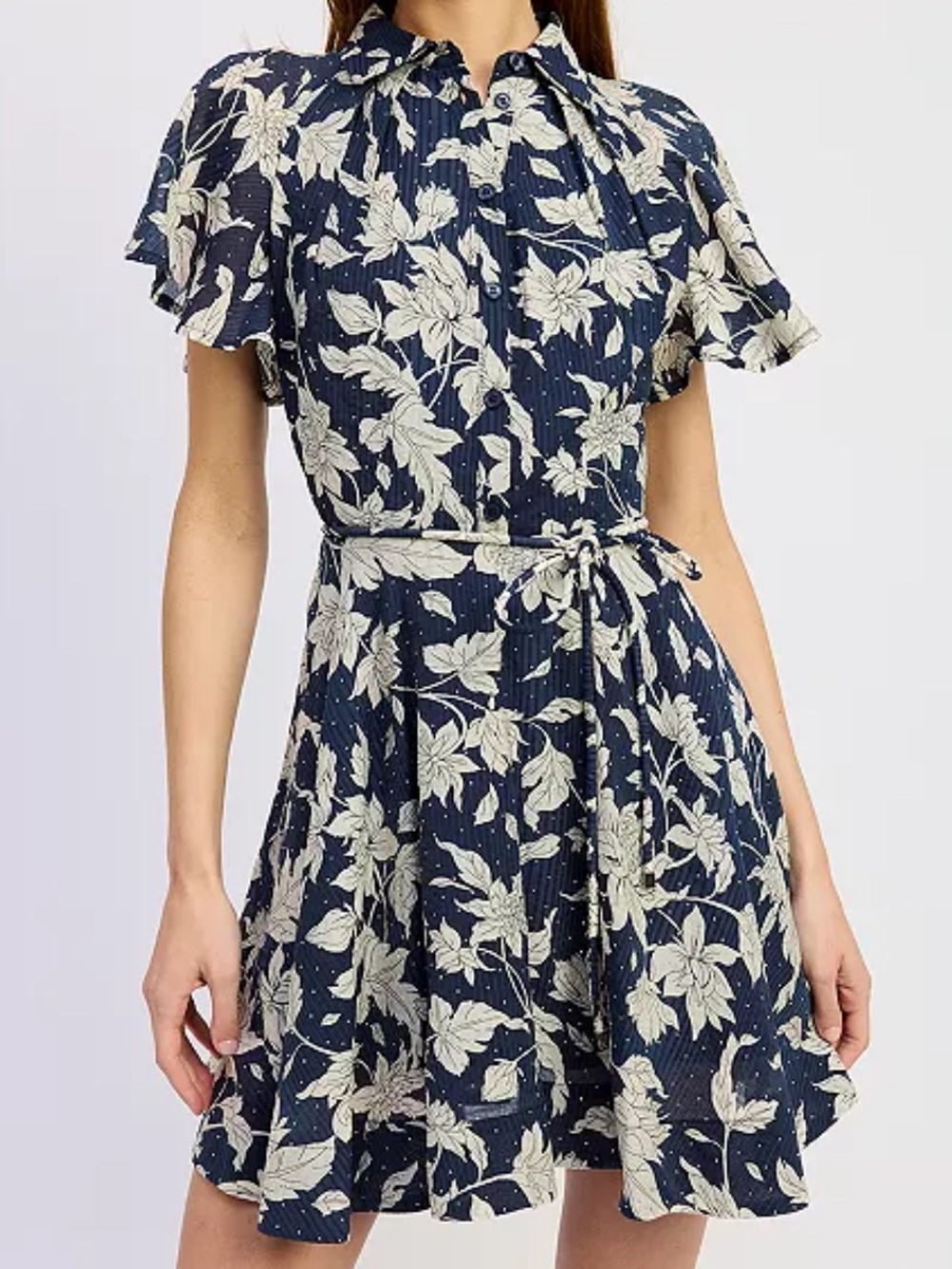 En Saison Women's Madeline Collared Mini Dress Navy Floral Large NWT $145